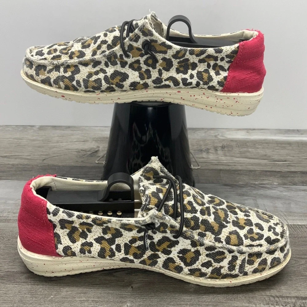 Hey Dude Wendy Youth Cheetah Leopard Print Pink Slip On Loafers Shoes US Y4 L5